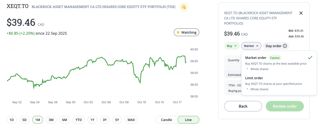 Step by Step　Questrade ETFsの購入方法---Market order